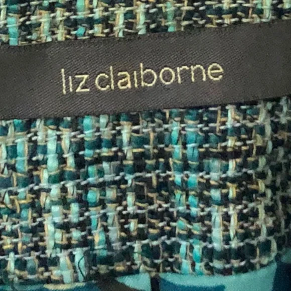 Liz Claiborne sz14 Green Black White Tweed with Small Fringe Blazer Gossip Girl - Picture 3 of 9